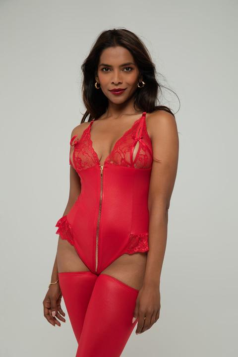 Productafbeelding Christine Le Duc Wetlook open kruis body Christelle - Rood (XL)