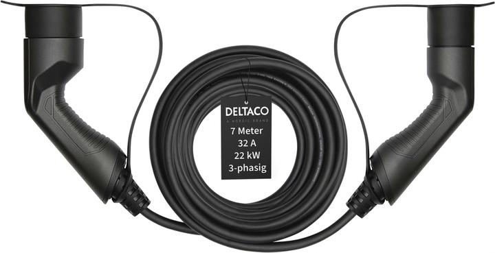Deltaco Cavo di ricarica per auto elettriche Tipo 2 - Tipo 2, trifase, 32A, 22 kW, 7 m, nero (Tipo 2, 22 kW, 32 A, 7 m)