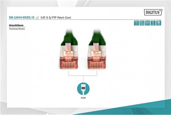 Image du produit Digitus CAT6 S-FTP Patchk.,0,25m, Vert (S/FTP, CAT6, 0.25 m)