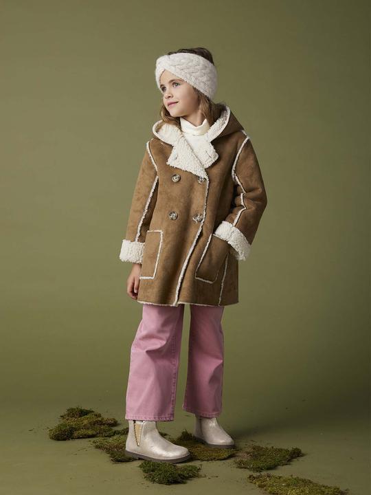 Actual product image Vertbaudet Wide girls' fabric trousers, adjustable waistband (86)