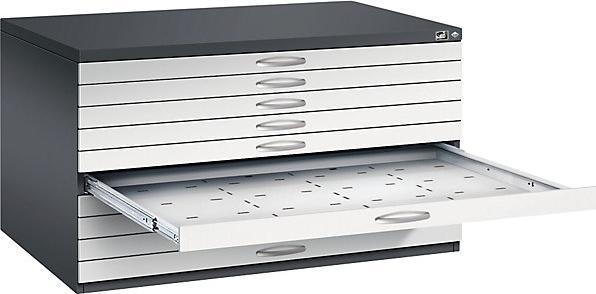 Produktbild C+P Zeichnungsschrank, DIN A0, 10 Schubladen, Höhe 760 mm, schwarzgrau / lichtgrau