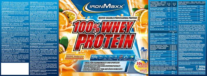 Nährwerte und Zutaten IronMaxx 100% Whey Protein (Orange, 1 Stk., 900 g)