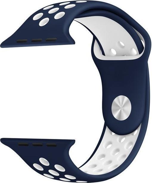 Image du produit Hermex Apple Watch 44mm / 42mm S / M silicone Bracelet Sport Soft BLEU BLANC (42 mm, 44 mm, Silicone, M)
