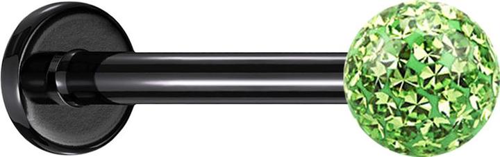 Actual product image Star Piercing Micro labret black with crystal ball light green epoxy protective layer (without brass, Titanium G23)