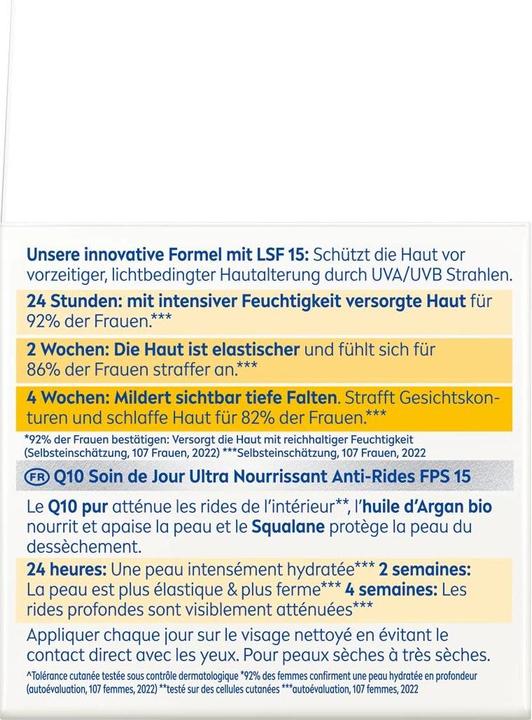 Valeurs nutritives et ingrédients NIVEA Puissance Q10 (50 ml, Crème de jour, SPF 15)