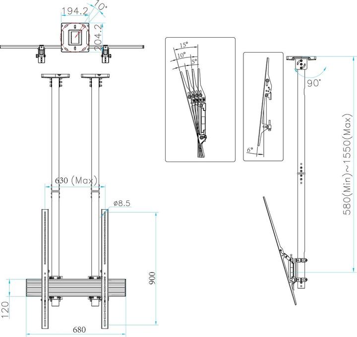 Image du produit Multibrackets Support plafond, 40"-100", noir, inclinable 15