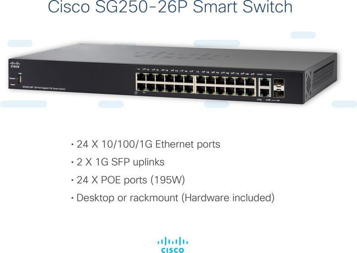 Produktbild Cisco 250 Series SG250-26P - Switch - Smart - 24 x 10/100/1000 (PoE+) (24 Ports)