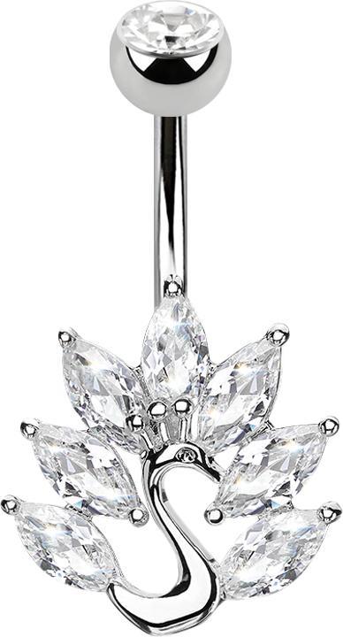 Star Piercing Banane silber mit Kugel Kristall silber Pfau (Messing, Chirurgenstahl 316L)