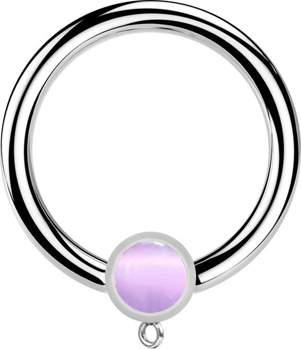 Actual product image Star Piercing Micro Closure Ring silver with cylinder violet cat's eye stone ring for pendant (Mineral, Surgical steel 316L, without brass)