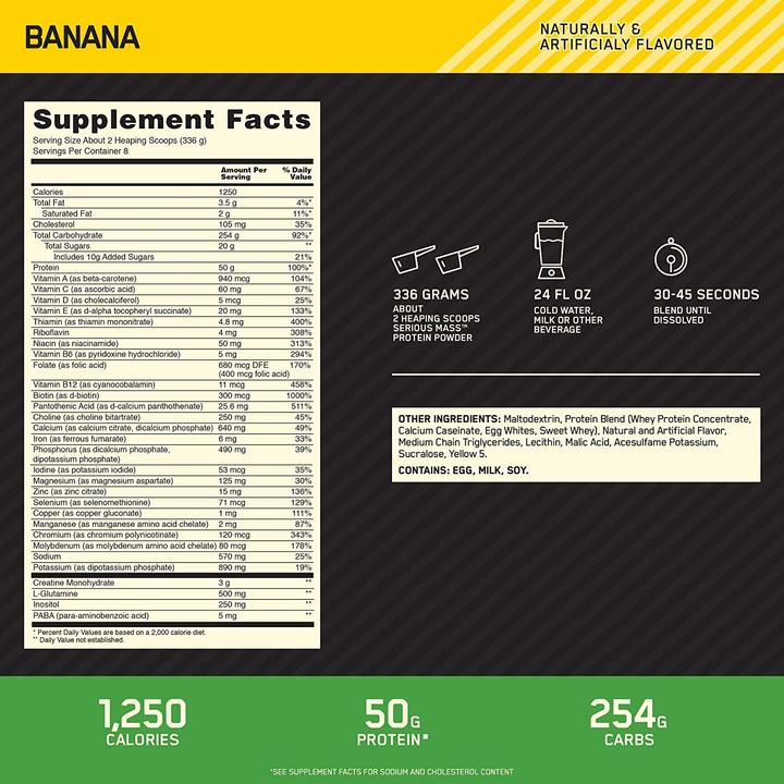 Image du produit Optimum Nutrition Serious Mass (Banane, 1 pcs, 2722 g)