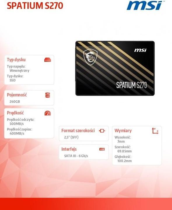 Productafbeelding MSI SPATIUM S270 SATA 2.5 240GB (240 GB, 2.5")