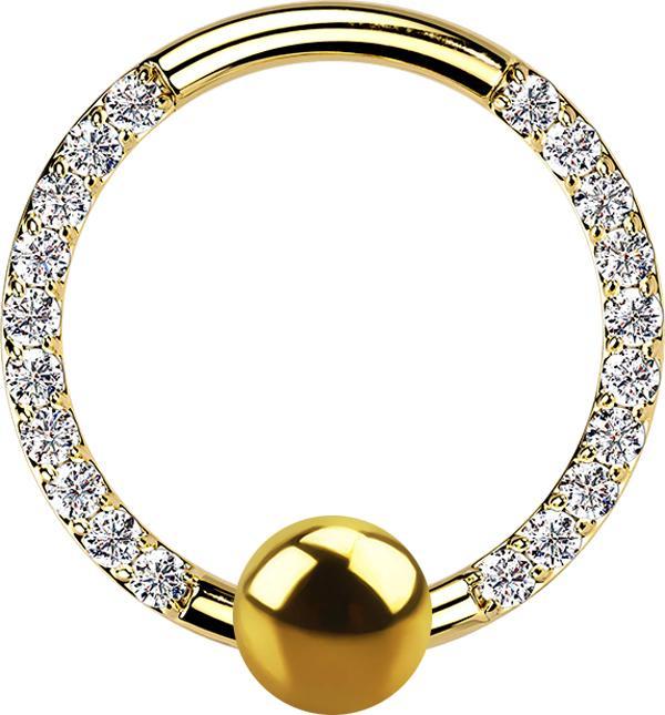 Produktbild Star Piercing Ball Closure Ring vergoldet front Kristalle silber (ohne Messing, Titan G23)