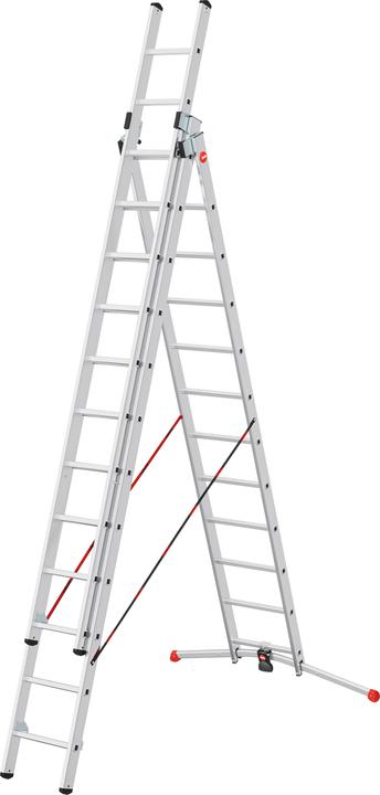 Hailo S100 ProfiLOT, Aluminium Kombileiter 3-teilig, 3x12 Sprossen (Stehleiter, 48 cm)