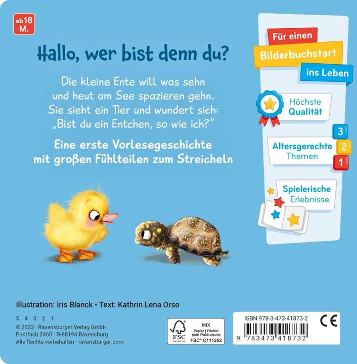 Produktbild Ravensburger Mein erstes Vorlese-Fühlbuch: Bist du eine Ente? (Deutsch)