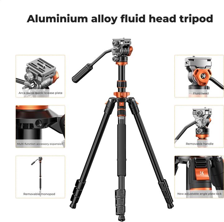 Actual product image K&F Concept K234A7+FH-03 Magnesium Aluminum Alloy Tripod (Metal)