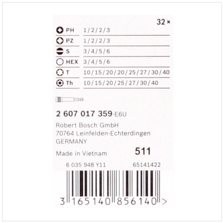 Image du produit Bosch Professional Zubehör Set d'embouts de vissage (Croix Phillips PH M1, Croix Phillips PH M2, Croix Phillips PH M3, Croix Pozidriv PZ M1, Croix Pozidriv PZ M2, Croix Pozidriv PZ M3, Hexagone (hexagonal) M3, Hexagone (hexagonal) M4, Hexagone (hexagonal) M5, Hexagone (hexagonal) M6, Fente de vis M3, Fente de vis M4, Fente de vis M5, Fente de vis M6)