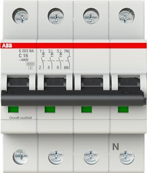 Actual product image ABB S203-C16NA Circuit breaker 16A pro M compact 3p+NA