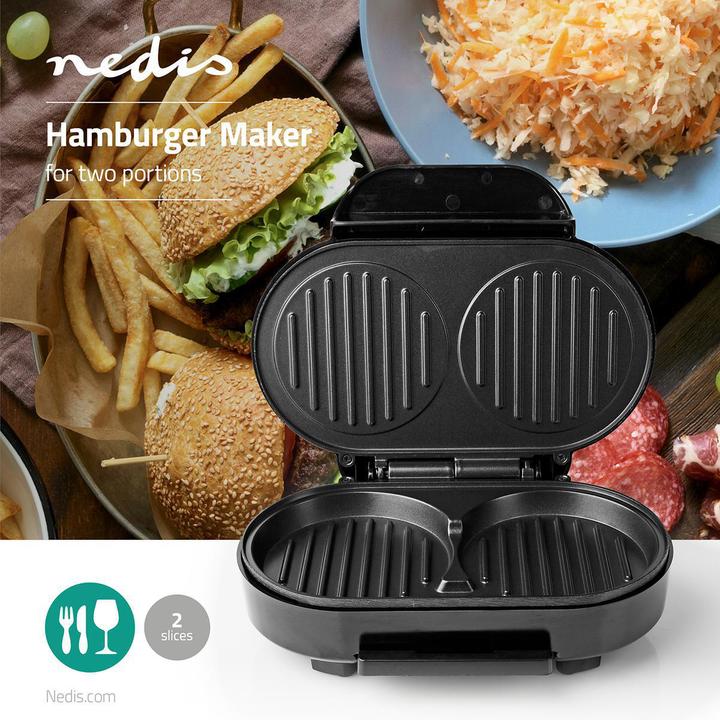 Produktbild Nedis Hamburger Macher | 1000 W | 10.5 cm | Automatischer Temperaturkontrolle | Kunststoff / Metall