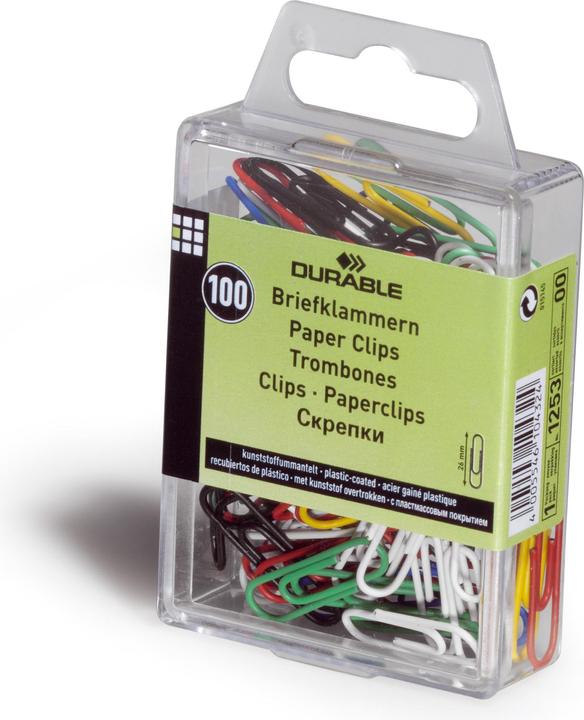 Productafbeelding Durable Paperclips, kunststof gecoat, gekleurd, 26 mm assorti kleuren: zwart,... (100 x)