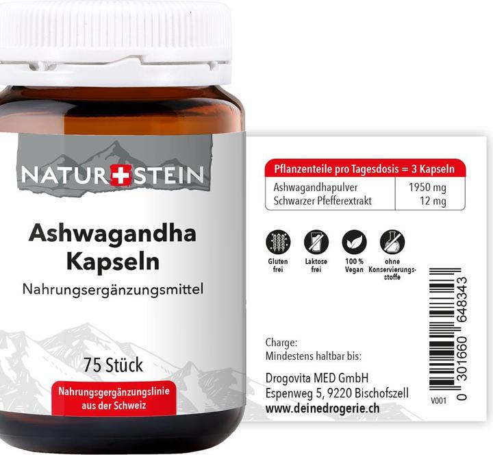 Produktbild Naturstein Ashwagandha (75 Stück, Kapseln, 170 g)