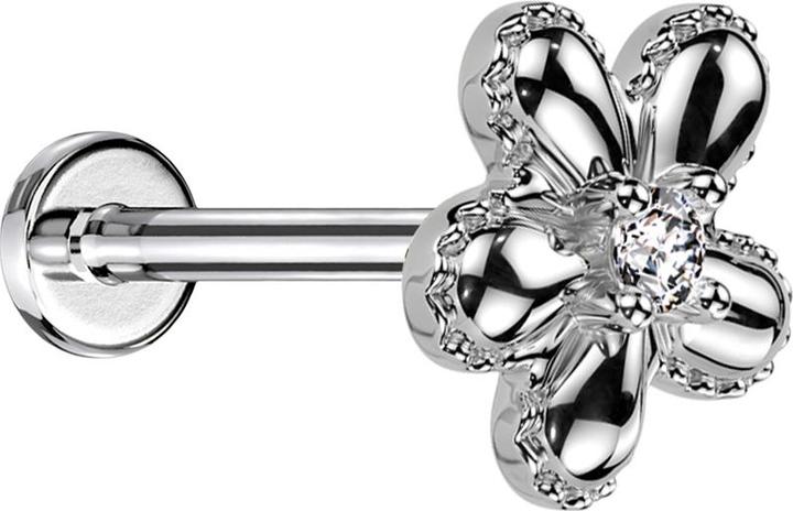 Produktbild Star Piercing Micro Threadless Labret silber Blume gepunktet silber ein Kristall silber (Chirurgenstahl 316L, Messing)