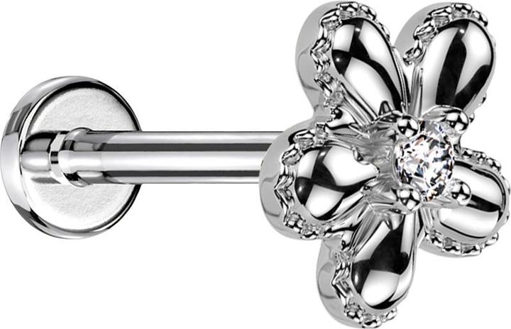 Star Piercing Micro Threadless Labret silber Blume gepunktet silber ein Kristall silber (Chirurgenstahl 316L, Messing)