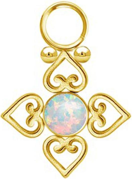 Star Piercing Anhänger vergoldet Opal weiss vier filigrane Herzen (ohne Messing, Chirurgenstahl 316L)