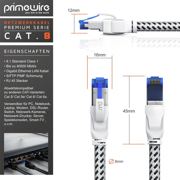 Immagine prodotto Primewire 10x CAT 8 Netzwerkkabel 40 Gbits - Baumwollmantel - LAN Kabel Patchkabel RJ45 - S/FTP PIMF Schirmung (S/FTP, PiMF, CAT8.1, 1 m)
