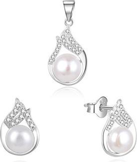Actual product image Beneto Elegant Silver Jewelry Set with Real Pearls AGSET220PL (Pendant, Earrings)