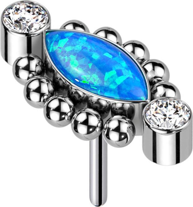 Star Piercing Threadless zwei Kristalle silber zehn Kugeln Ovaler Opal blau (ohne Messing, Titan G23)