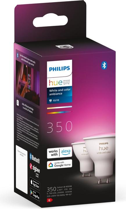 Actual product image Philips Hue White & Color Ambiance BT (GU10, 5.70 W, 350 lm, 2 x, G)