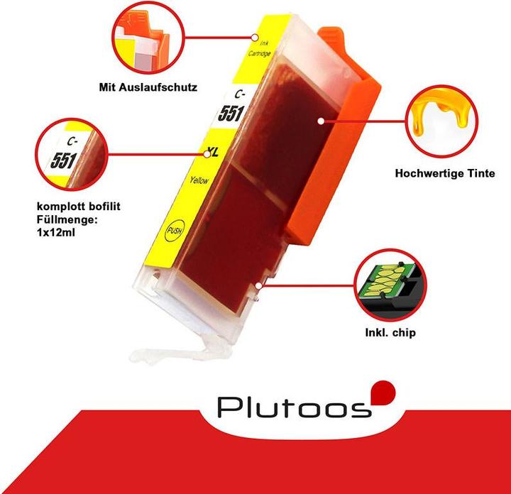 Image du produit Plutoos Canon CLI-551 Y Cartouche XXL compatible, Jaune