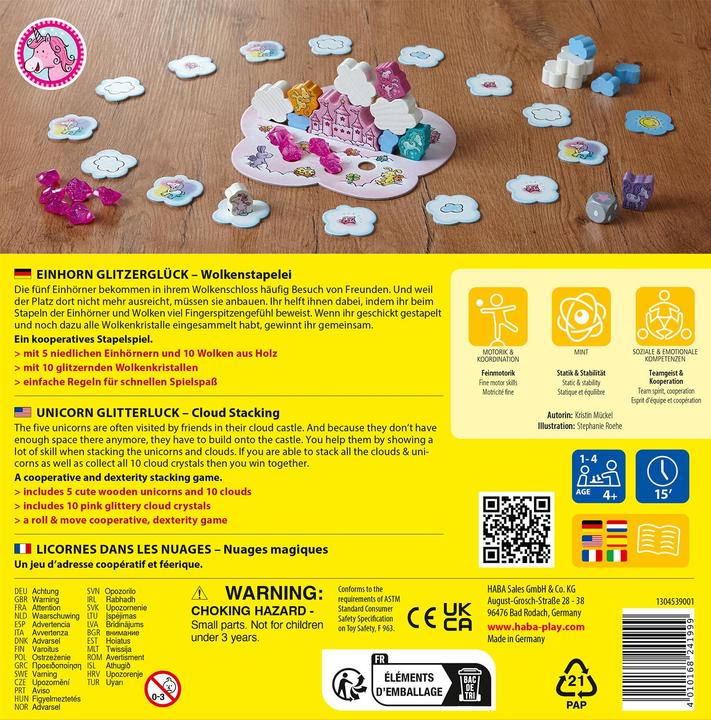 Nutritional values and ingredients Haba Unicorn Glitter Glow (German, French, Italian, Spanish, Dutch)