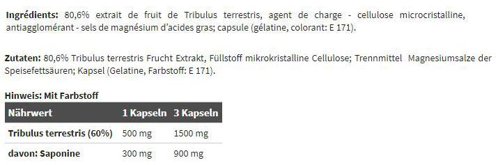 Valeurs nutritives et ingrédients Olimp Sport Nutrition Olimp Tribusterone 60 (120 Caps) (120 pièce(s), Capsules)