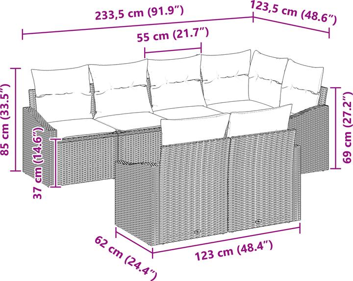 Image du produit VidaXL Ensemble de salon de jardin 7 pièces avec coussins Beige Poly Rattan
