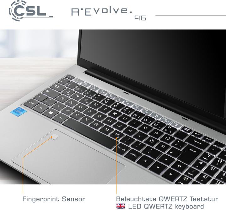 Actual product image CSL Notebook R'Evolve C16 / 64GB / 2000GB / Windows 11 Pro (16", Intel Core i5-1235U, 64 GB, 2000 GB, DE)