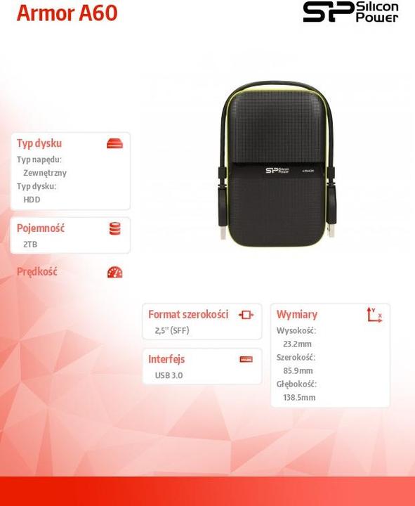Actual product image Silicon Power Armor A60 2TB USB 3.0 2.5 SP020TBPHDA60S (2 TB)