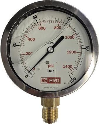 Actual product image Rs Pro BSP 1/2in Analogue Pressure Gauge 100bar Bo