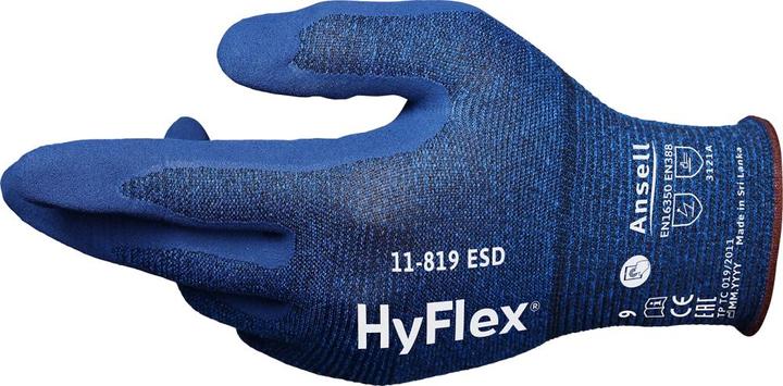 Productafbeelding Ansell Handschoenen HyFlex 11-819 ESD maat 7 blauw EN 388, EN 16350 PPE categorie II (7)
