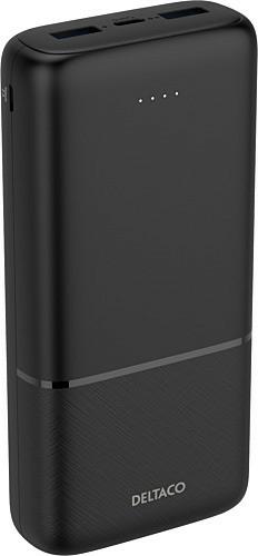Productafbeelding Deltaco Powerbank met snelladen, 3 poorten, 2x USB-A 18W, 1x USB-C PD 20W, 20.000 mAh zwart (20000 mAh, 20 W)