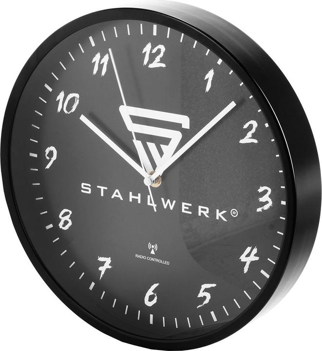 Produktbild Stahlwerk Wanduhr 30 cm schwarze Werkstattuhr mit Aluminium-Gehäuse RCC-Uhrwerk (30 cm)