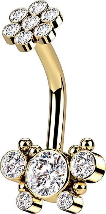 Produktbild Star Piercing Banane Innengewinde vergoldet Kristallblume und Schmetterling (ohne Messing, Chirurgenstahl 316L)