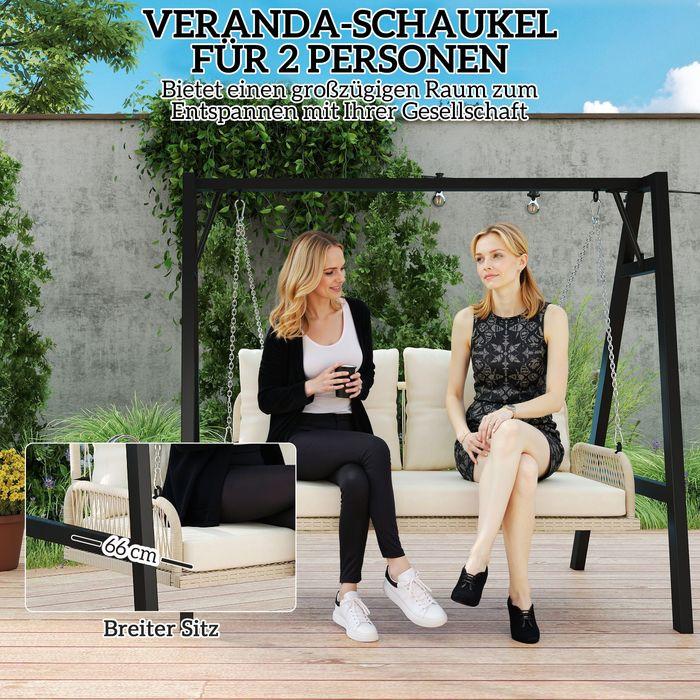 Immagine prodotto Swisshandel24 2-Sitzer Hollywoodschaukel Rattan, bis 240 kg, 115x66x44 cm Beige