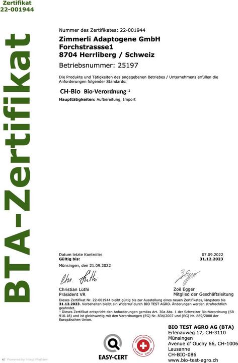 Nährwerte und Zutaten Zimmerli Adaptogene Acai Pulver (Pulver)