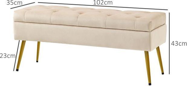 Produktbild Swisshandel24 Sitzbank Polsterbank mit Stauraum Bettbank mit Samtoptik für Flur Metall Beige (35 cm)