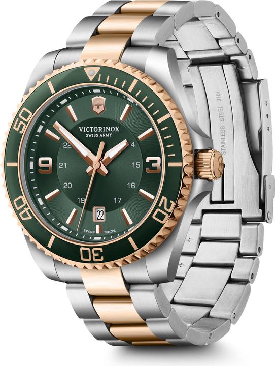 Produktbild Victorinox Maverick, Taucheruhr, Herrenuhr, 43 cm, Ziffernblatt grün, Edelstahl Armband silver/rose-gold (Taucheruhr, 43 mm)