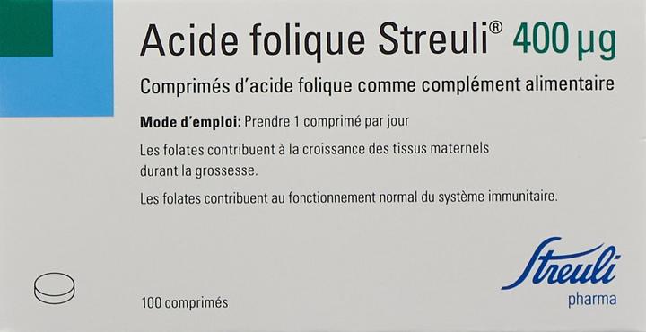 Valeurs nutritives et ingrédients Streuli Pharma Acide folique (1 pièce(s), Cachets, 30 g)