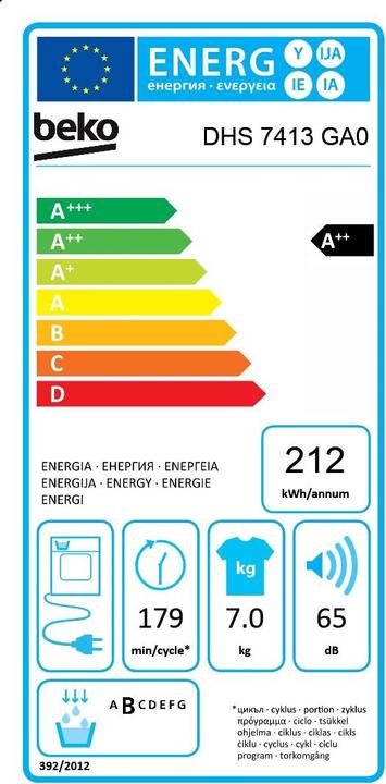 Energie-Label Beko DHS 7413 GA0 (7 kg, Rechts, EU-Stecker)
