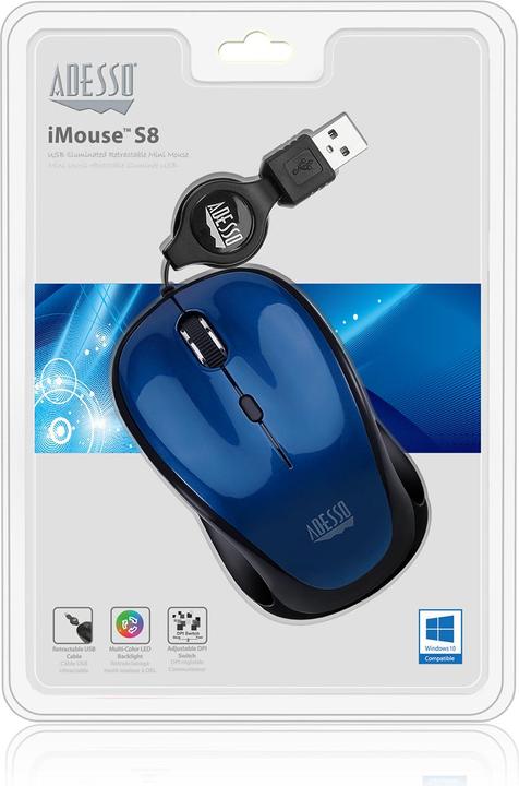 Produktbild Adesso einziehbare Nano mouse, iMouse S8L (Kabelgebunden)