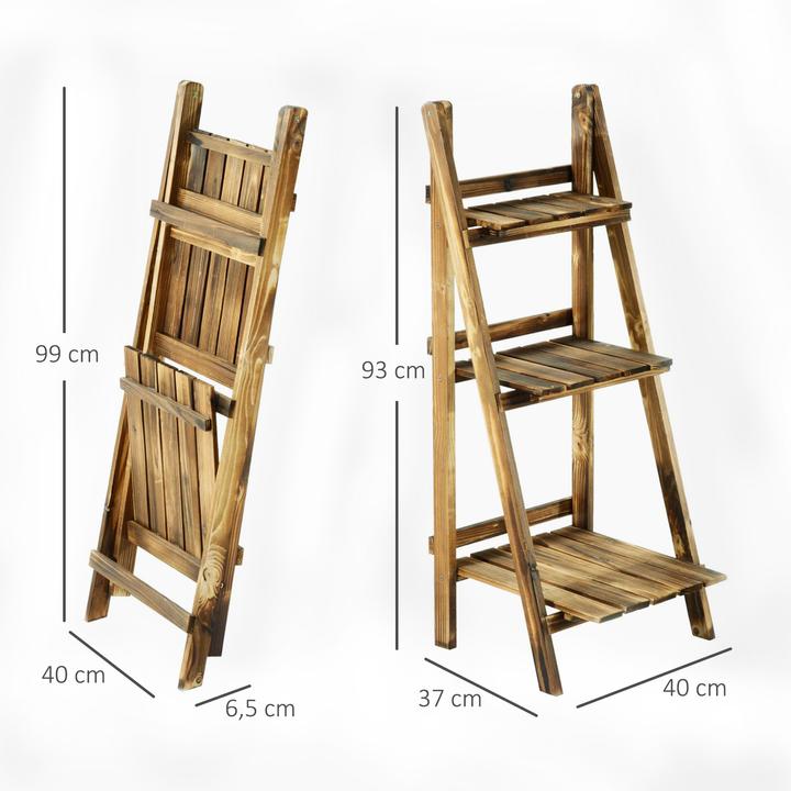 Immagine prodotto Outsunny Scala per piante Scala per fiori Scaffale per piante 3 gradini Legno di abete Marrone scuro 40 x 37